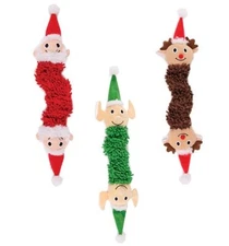 Zanies Dog Toy Double Darlings Bungee Body Moppy Plush Christmas Squeaker