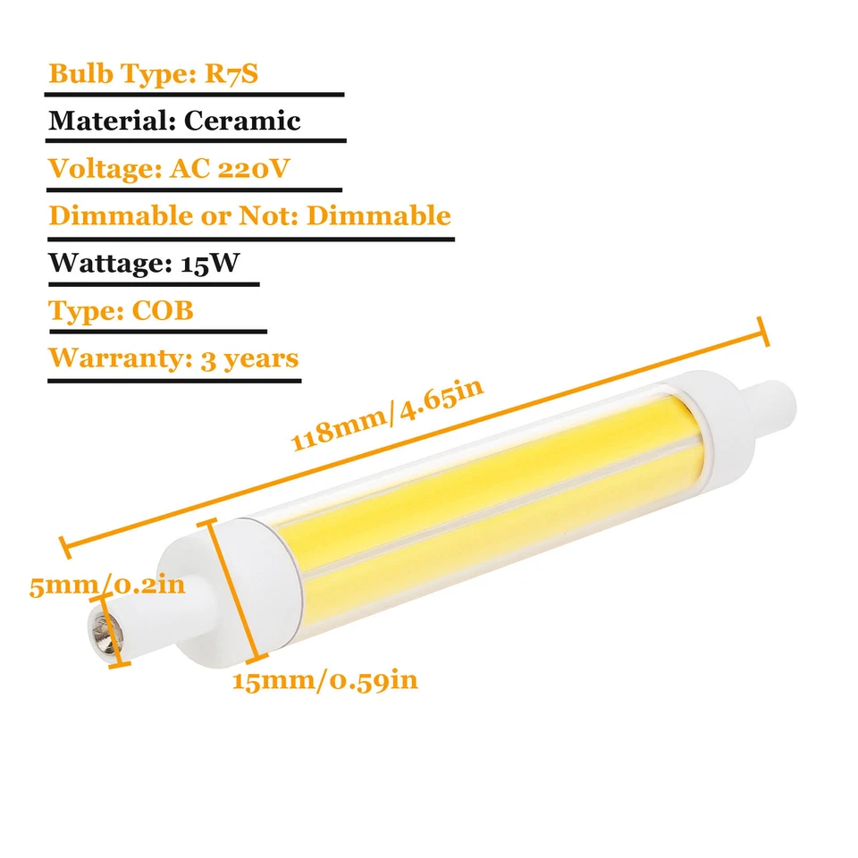 Dimmable R7S 15W J118 COB Ceramic Bulbs Lights Replace Halogen Floodlight Lamps - Image 3 of 4