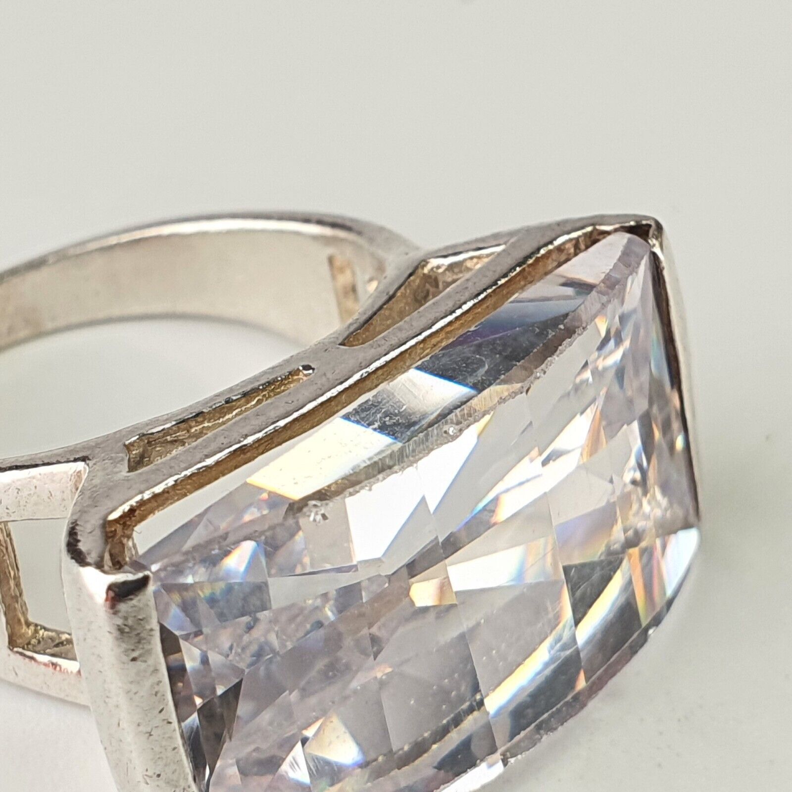 Solid Sterling Silver Large Rectangular Clear Gem… - image 13