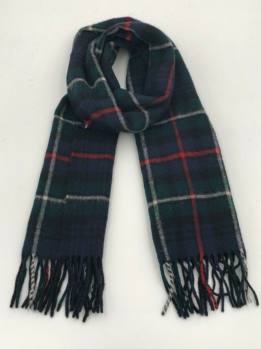 Vintage Harrods Knightsbridge Pure Wool Scarf Dark green Navy