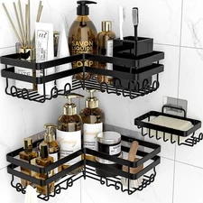Corner Shower Caddy 3 Pack Adhesive Bathroom Accessories With Soap Holder Storag
