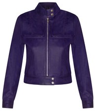 Women's Plain Purple Leather Biker Jacket Brando Motorcycle Gothic Jacket