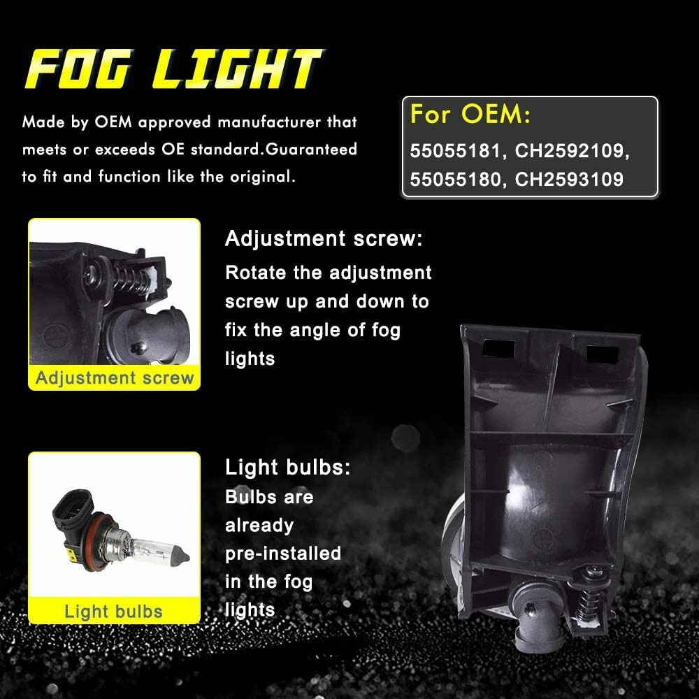 Fog Lights Replacement For Dodge Ram 1500/2500/3500 1994-2001 - Clear Lens Halogen Bulbs, Pair With 881 Bulbs