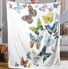 Colorful Butterfly Sherpa Fleece Blanket Soft Warm Throw Blanket Gifts 60"x80"