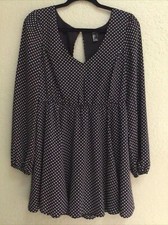Forever 21 Black White Polka Dot Size L V-Neck Keyhole Back Mini Dress Pockets