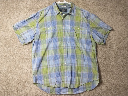Nautica Shirt Adult XXL Green Blue Button Up Short Sleeve Men