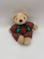 Vintage Hallmakr Teddy Bear Green Red Plaid Gingham Pajamas Christmas Toy