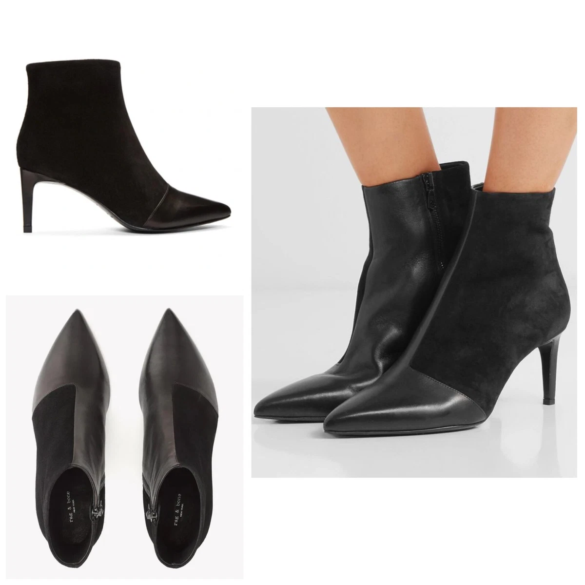 NIB 525 Rag Bone Beha Mixed Leather Suede Booties In Black Size 35 US 5