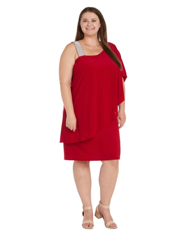 R&M RICHARDS Womens Red Elbow Sleeve Knee Length Party Shift Dress Plus