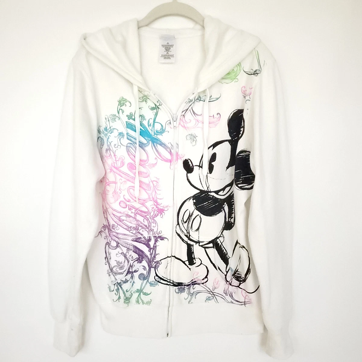 Disney Mickey Mouse Full Zip Hoodie Girls XL 15/17 Cream Multicolor Sweatshirt