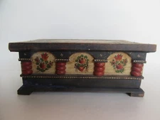 Vintage Folk Art Hand Painted Miniature Blanket Chest, Signed & Numbered (12")