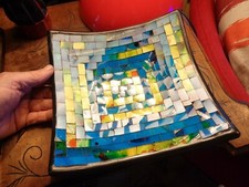 Joli Plateau à Fruits Centre de Table au Patchwork Marqueterie de Verre 