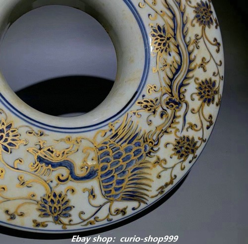 8.2" Ming Xuande Blue White Porcelain Gilt Phoenix Bird Circular Chaozhu Box - 第 5/8 張圖片