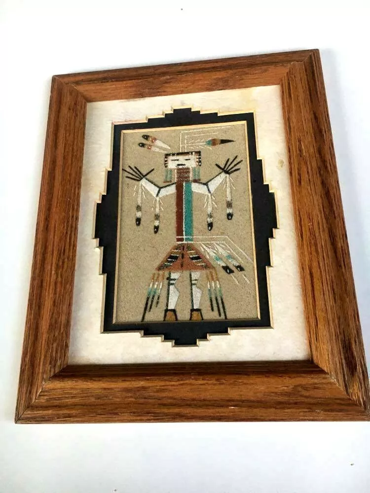 Vintage Navajo Indian Sand Painting Framed Native American 