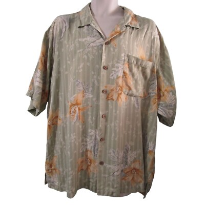 Tommy Bahama XL Silk Hawaiian Shirt Floral Print Short Sleeve Button ...