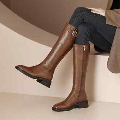 Stiefel Schuhe Militärschuhe Hoch 5 CM Brown Elegant Platform Leder Armbanduhr