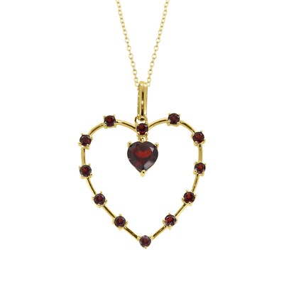 Valentine Day 3.8CT Natural Garnet 14K Yellow Gold Plated 925 Open Heart Pendant