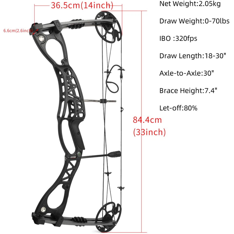 Archery Compound Bow Arrow Set 0-70lbs Adjustable 320fps Hunting Shooting Target - Image 3 of 4