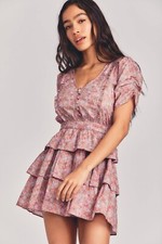 LoveShackFancy Womens Roth Floral Print Ruffle Smocked Cotton Mini Dress Size S