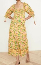 FARM Rio Yellow Floral Print "Mini Cashew Maxi Dress", Size Medium NWT!