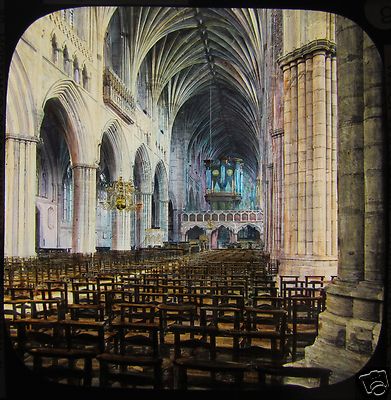 Glas Magische Laterne Dia EXETER KATHEDRALE SCHIFF UM 1890 ENGLAND DEVON