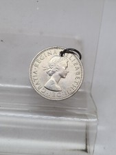 1967 Pocket Watch Chain Fob Elizabeth II Six Pence Lucky Coin