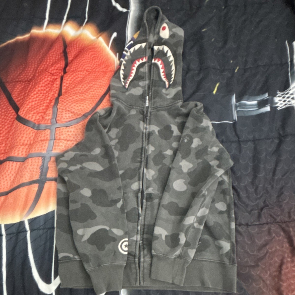 A Bathing Ape Bape Kids Shark Camouflage Full Zip Hoodie Size 150