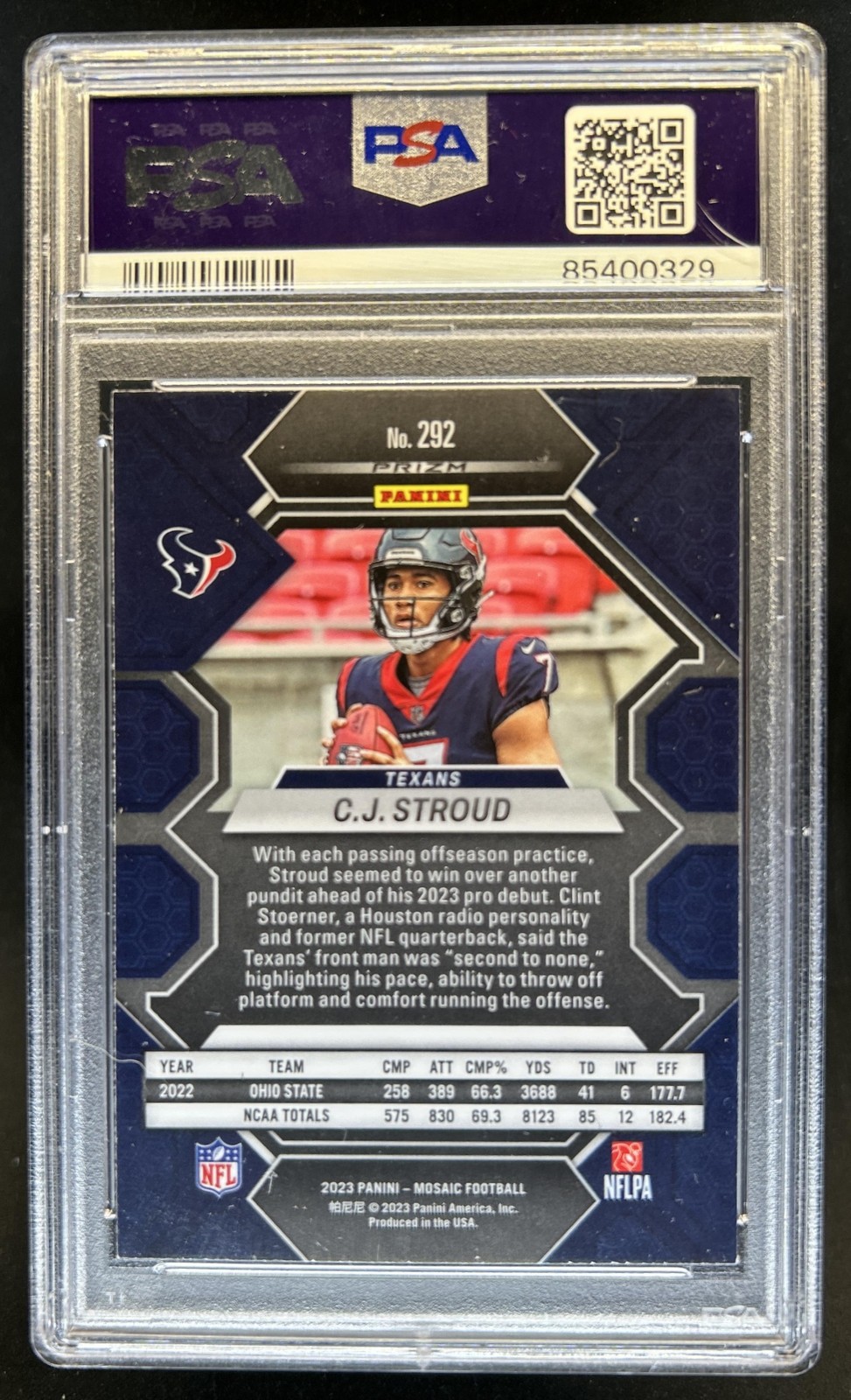 2023 Panini Mosaic C.J. Stroud Rookie RC #292 Texans PSA 9 view 2