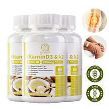 Vitamin K2 MK7 200mcg  Vitamin D3 10000 IU Softgels - Gluten Free and Non-GMO