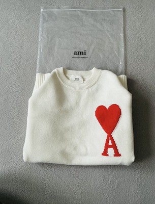 AMI Paris Pullover Größe M Weiß mit rotem Herz-Logo Unisex