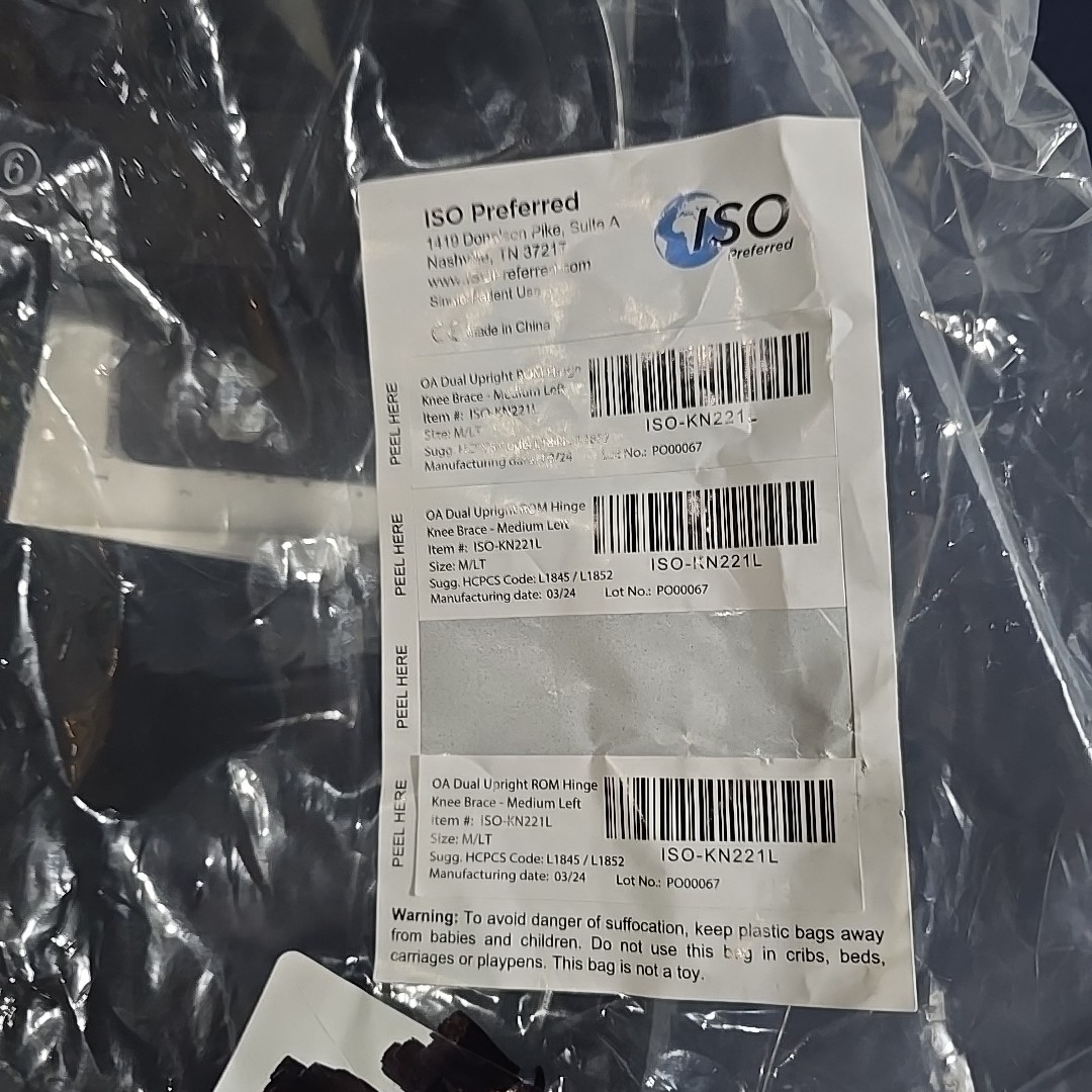 ISO Preferred OA Dual Upright ROM Hinge Knee Brace Medium Size Left KN221L