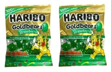 2 x 4oz Bags HARIBO Green Goldbears STRAWBERRY Limitd Edition Gummy Candy BEARS