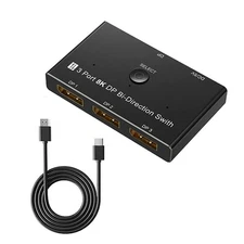 1*8K DisplayPort Splitter 3 in 1 Out  1 in 3 out 3x1 1x3 Display Port Adapter