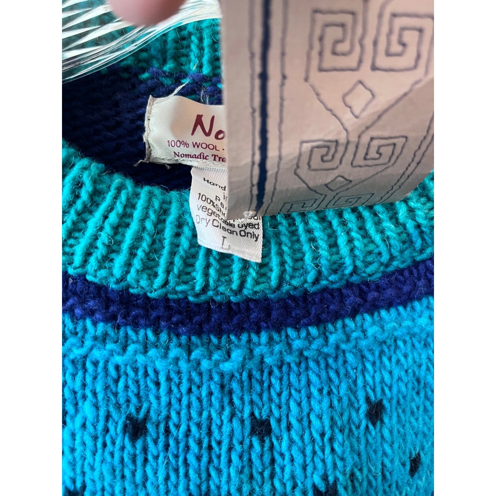 Vintage Nomad Traders Peru Wool Knit Sweater Blue Teal Geometric ...