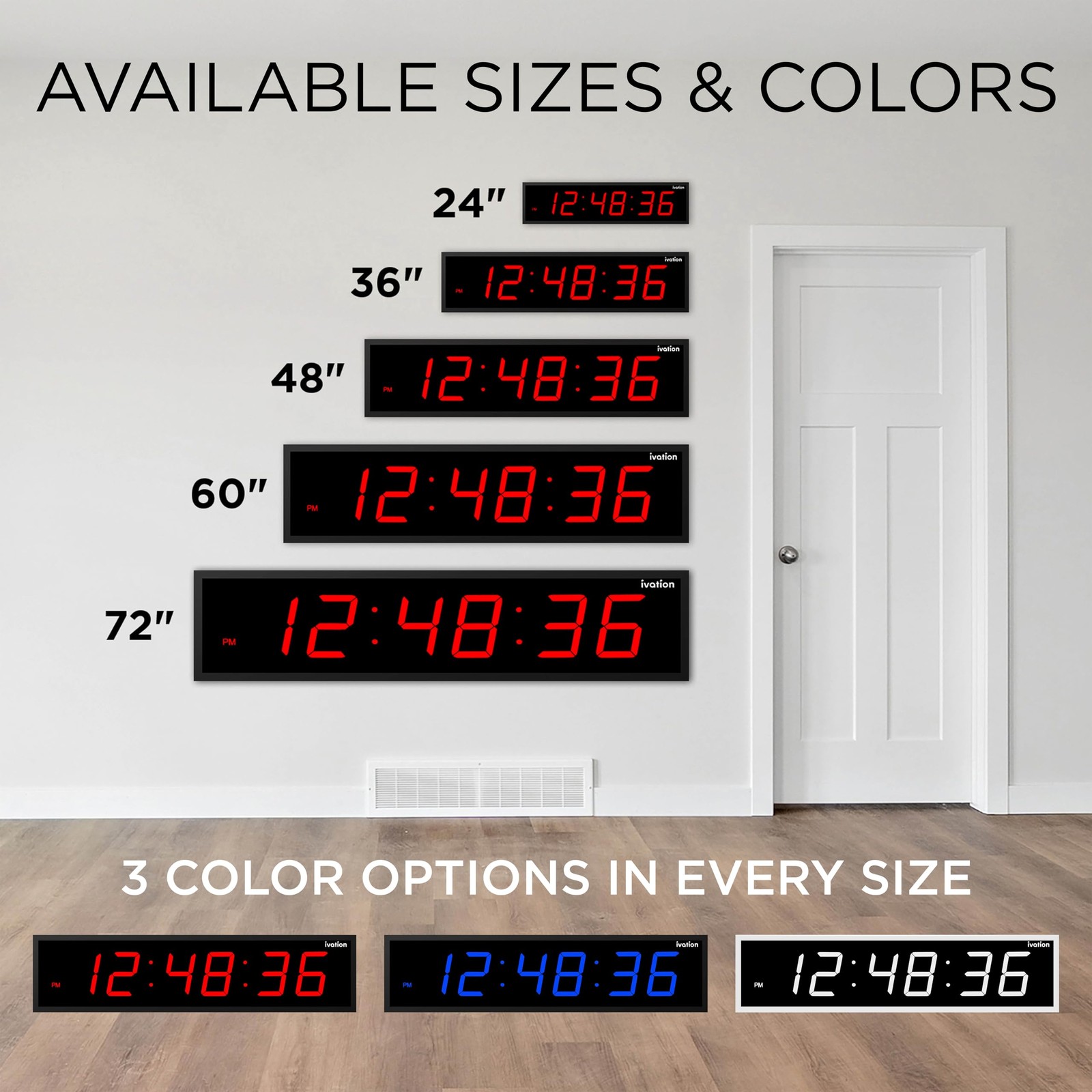 Ivation 24" Large Digital Clock, LED Digital Wall Clock W/Timer & Alarm, Red