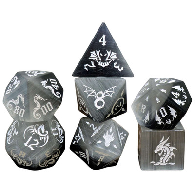 Glas Drache DND Würfel Set 7 Stück Premium Polyhedral Würfel TTRPG Geek Nerd schwarz Geschenk
