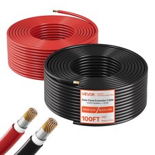 VEVOR Solar Panel Wire 100 ft Black  Red 10 AWG Tinned Copper Extension Cable