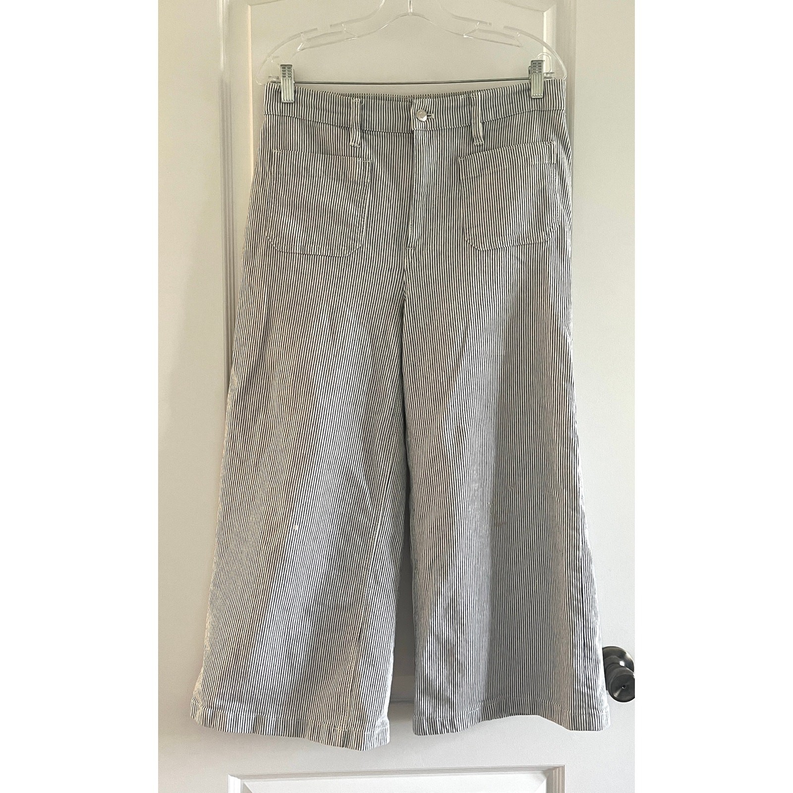 J. Crew Striped patch pocket wide leg cropped pant - image 2