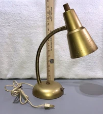 VTG 1950s Mid-Century Modem Gooseneck Desk Table Lamp Atomic Bronze Decor WORKS