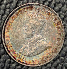 Australia Silver Three Pence , 1912,  AU, Pretty Rim Toning Both Sides, Raw