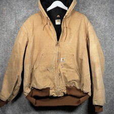Vintage Carhartt J140 Brn Duck Canvas Hooded Distressed Jacket Mens Size L USA