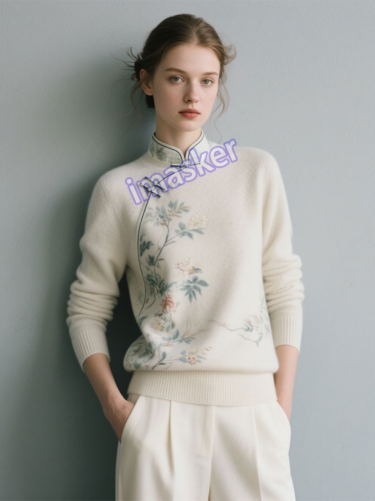 New Womens Sweaters Knitted Top Long Sleeve Printed Sweater White Wool Warm Top