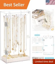 Acrylic Necklace Organizer Jewelry Holder Rotatable Display Case with Velvet ...
