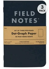 Field Notes Pitch Black Memo Book Dot Graph Set of 3 pitch black 48-page memo...