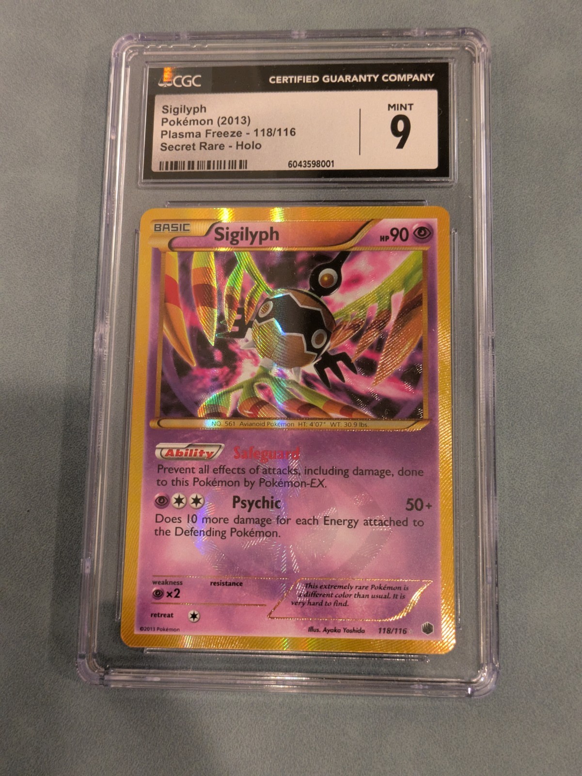 2013 Pokemon Plasma Freeze Sigilyph 118/116 Secret Rare Holo CGC 9 Mint