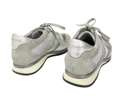 Scarpe Hogan Donna EU 37 Sneakers Basse Con Lacci Grigio Lucido In Camoscio - Foto 2 di 20