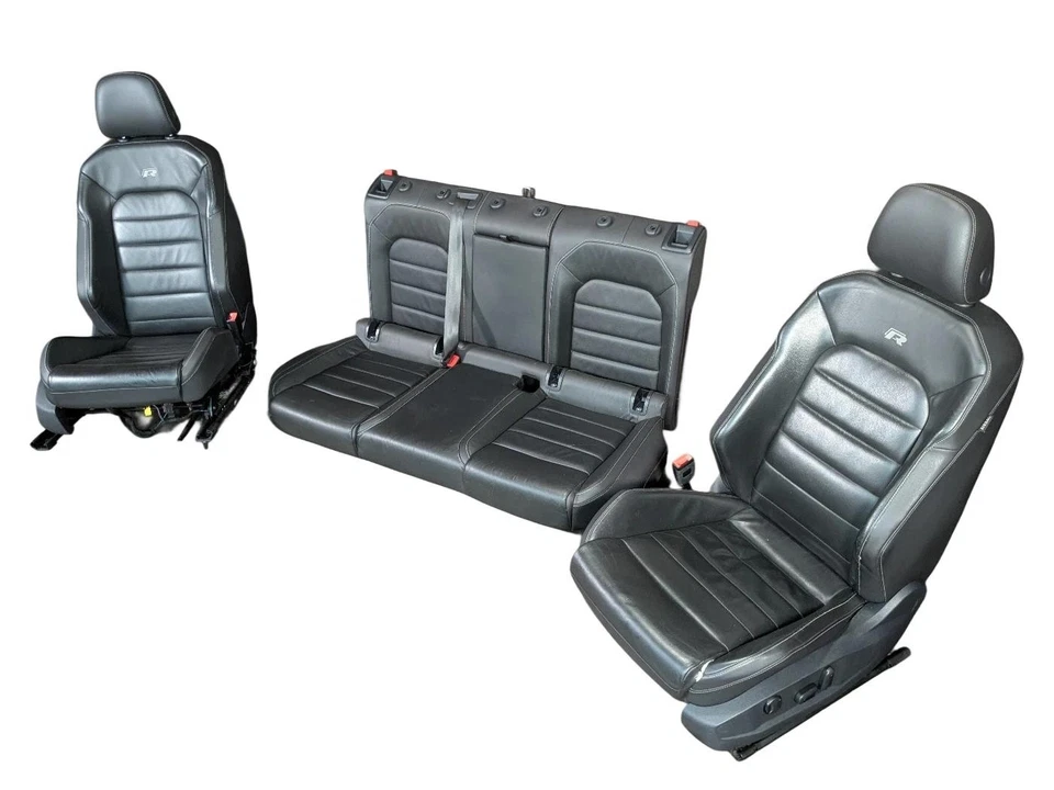 Volkswagen Golf R 2015-2017 juego de asientos de cuero negro puntada plateada *refuerzo rasgado Foto 4 de 4