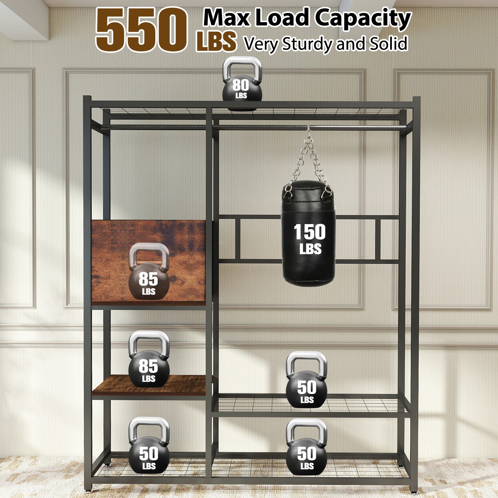 550LBS Iron Garment Rack w/ Hanging Rod Drawer Clothing Shelves Closet Organizer