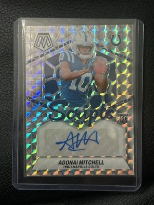 2024 Panini Mosaic Rookie Scripts Adonai Mitchell Silver Prizm Auto #RS-AML