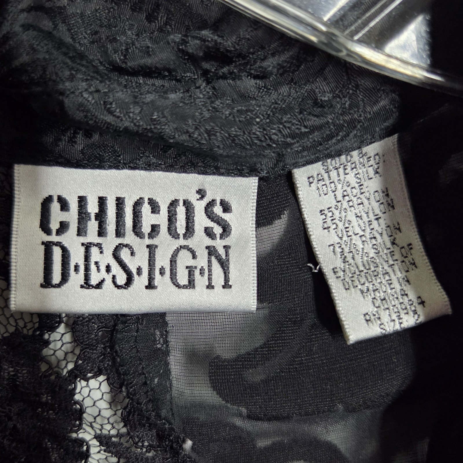 Chico's Design Size 2 Large Black Patchwork Lace … - image 6